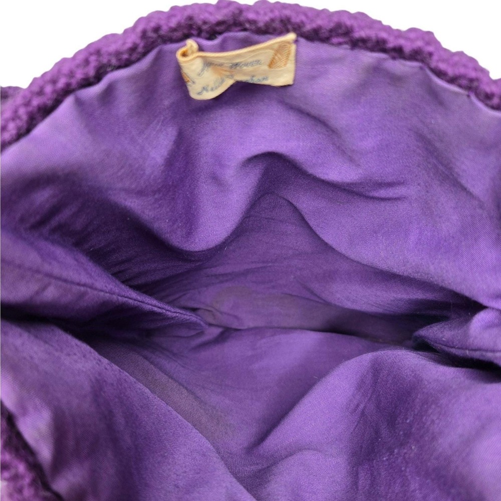 Vintage Hand Woven Purple Yarn Fringe Bag Nellie Burnham Boho Textile Purse 70s - Picture 10 of 14